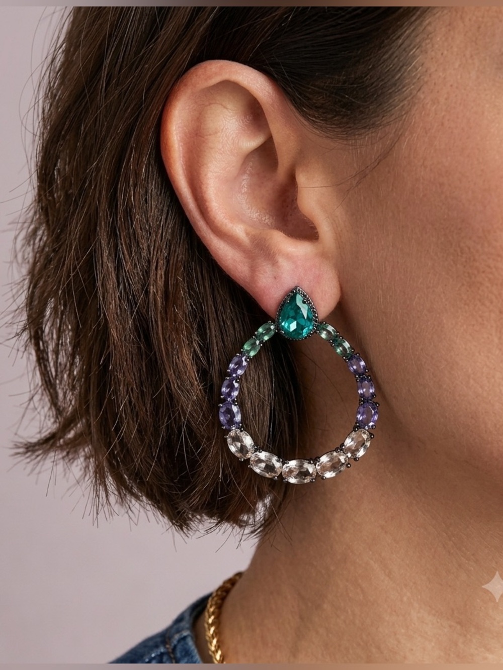 Glass Stone Hoops Earrings | Party Earrings